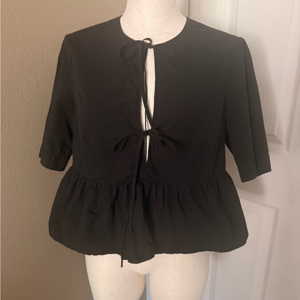 H&M Black Peplum Tie-Front Blouse